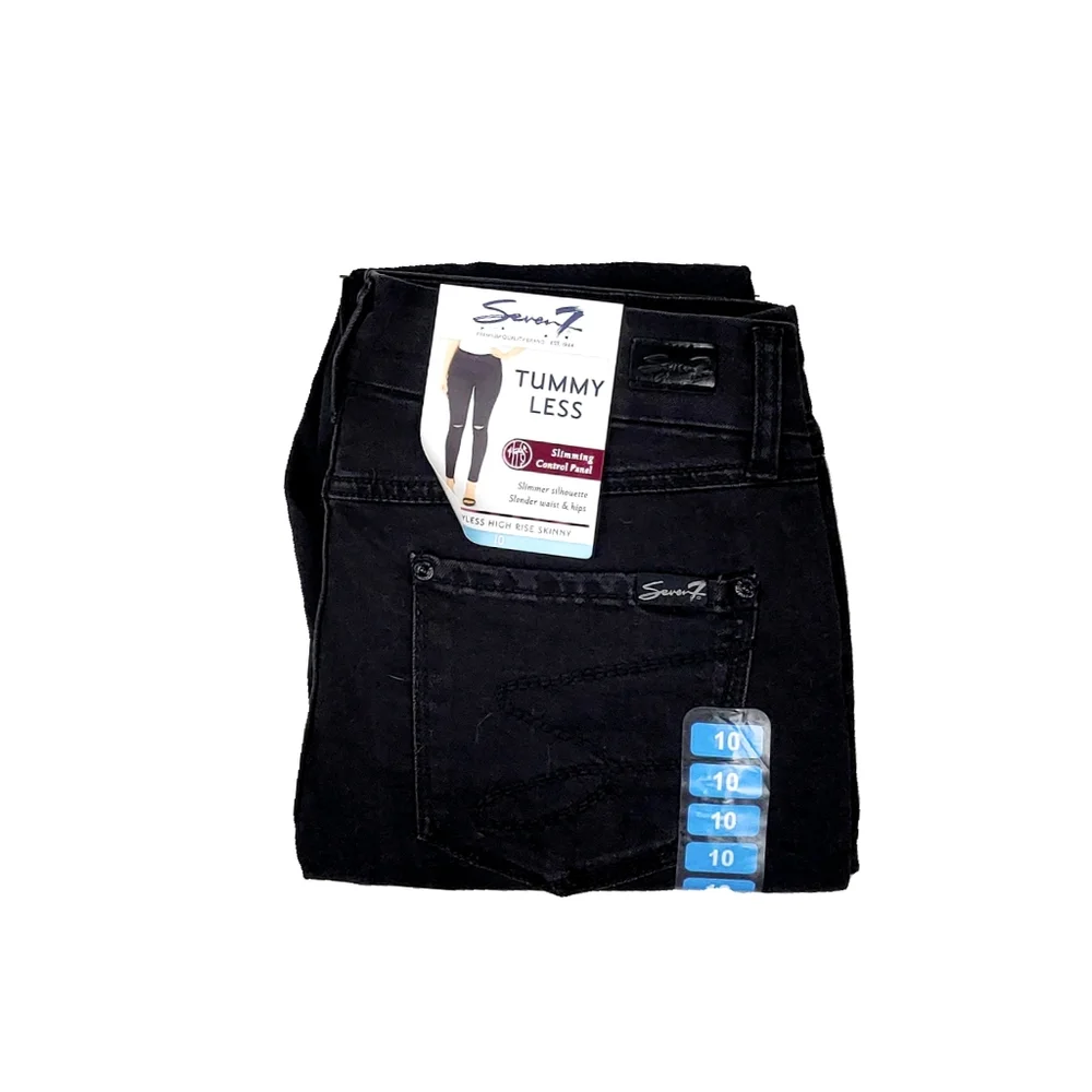 NWT Seven7 Womens Black Tummyless Black Distressed Ripped Knee Skinny Jeans - Picture 4 of 9